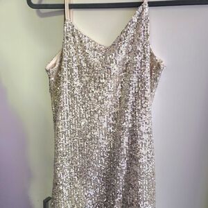 Art Class Glittering One Shoulder Dress in Silver